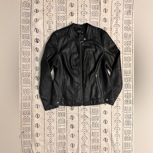 S P Y M Womens Faux Leather Jacket, Moto Biker Coat, Quilted Zip Up Outwear
